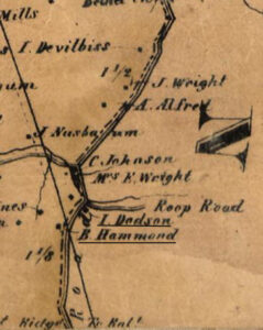 1858 Bond map of Frederick County, detail of Buffalo Road boundary showing Isaac Dodson (Franklin Dist.) and Boss Hammond (Liberty Dist.). (Library of Congress)