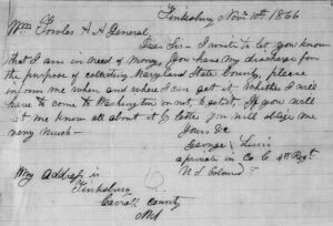 George Lewis request for Maryland State Bounty payment. (National Archives)