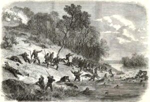 Retreat of Union forces at the Battle of Ball’s Bluff (The Illustrated London News, Nov. 23, 1861; courtesy of "The Civil War in America from the Illustrated London News": A Joint Project by Sandra J. Still, Emily E. Katt, Collection Management, and the Beck Center of Emory University)