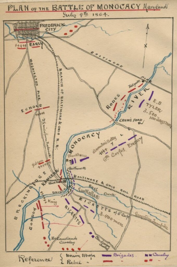 “Plan of the Battle of Monocacy, Maryland, July 9th, 1864” by Robert Knox Sneden (Library of Congress)